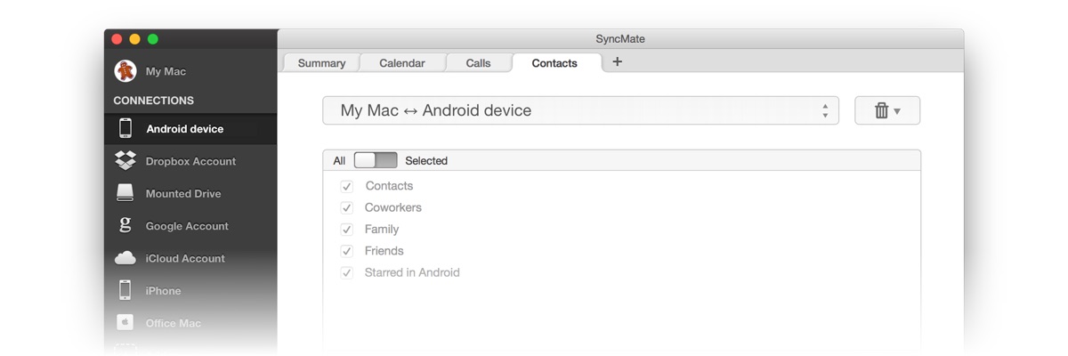 Now let's look at SyncMate Expert Edition's possibilities to sync Android phone with Mac.