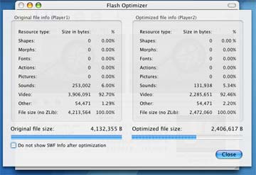 Flash Optimizer supplies detailed information about your SWF files - find out what needs to be compressed most of all.