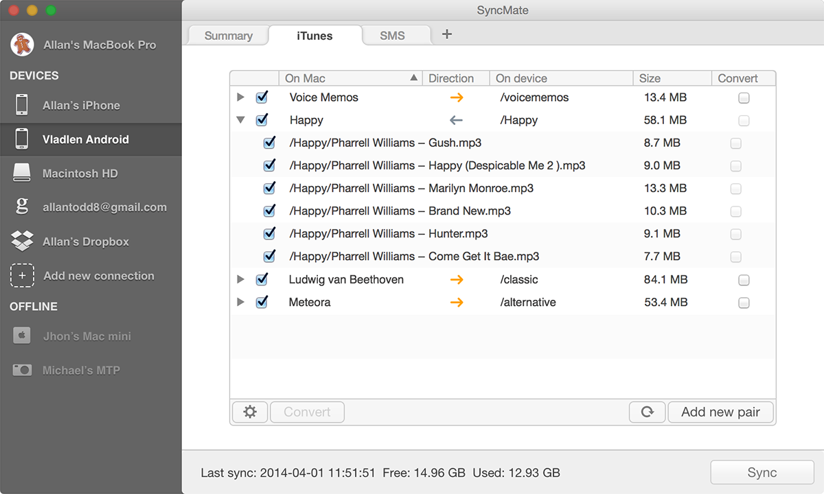 Sync iTunes between Mac and multiple devices with SyncMate