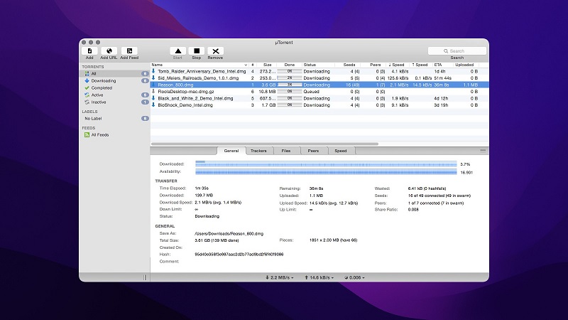 uTorrent  is a lightweight and free torrent client for Mac.