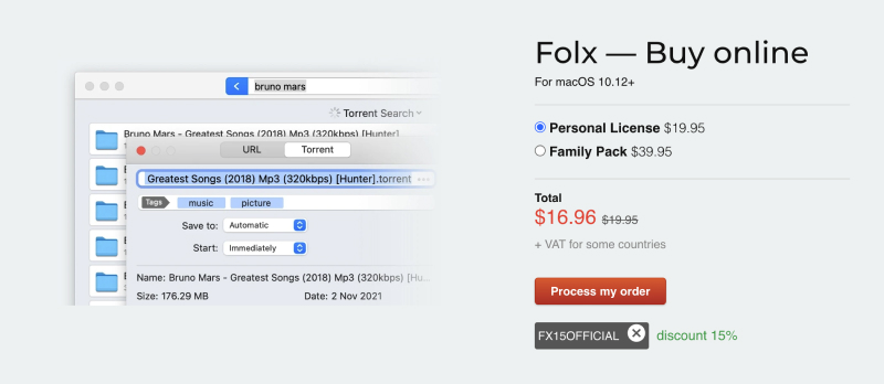 The discounted price appears after activating promocode for Folx PRO