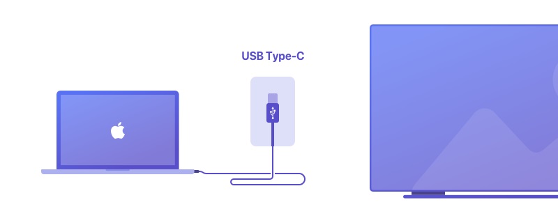 Conecte la MacBook a la TV mediante USB-C.