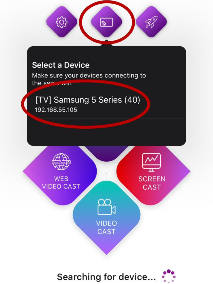 Select your TV to start screen mirroring for iPhone