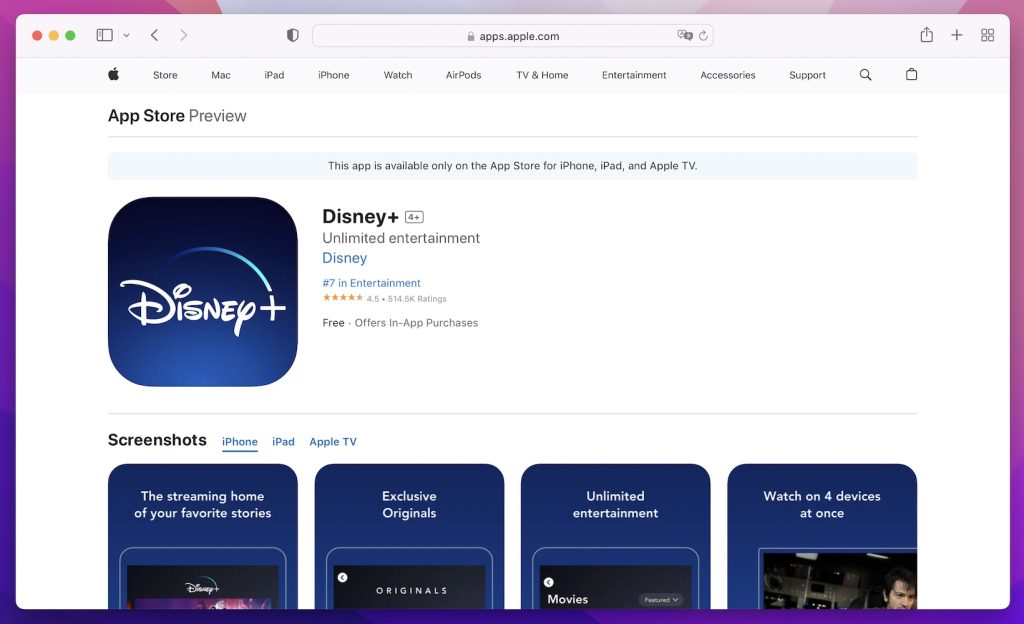 Disney+ app