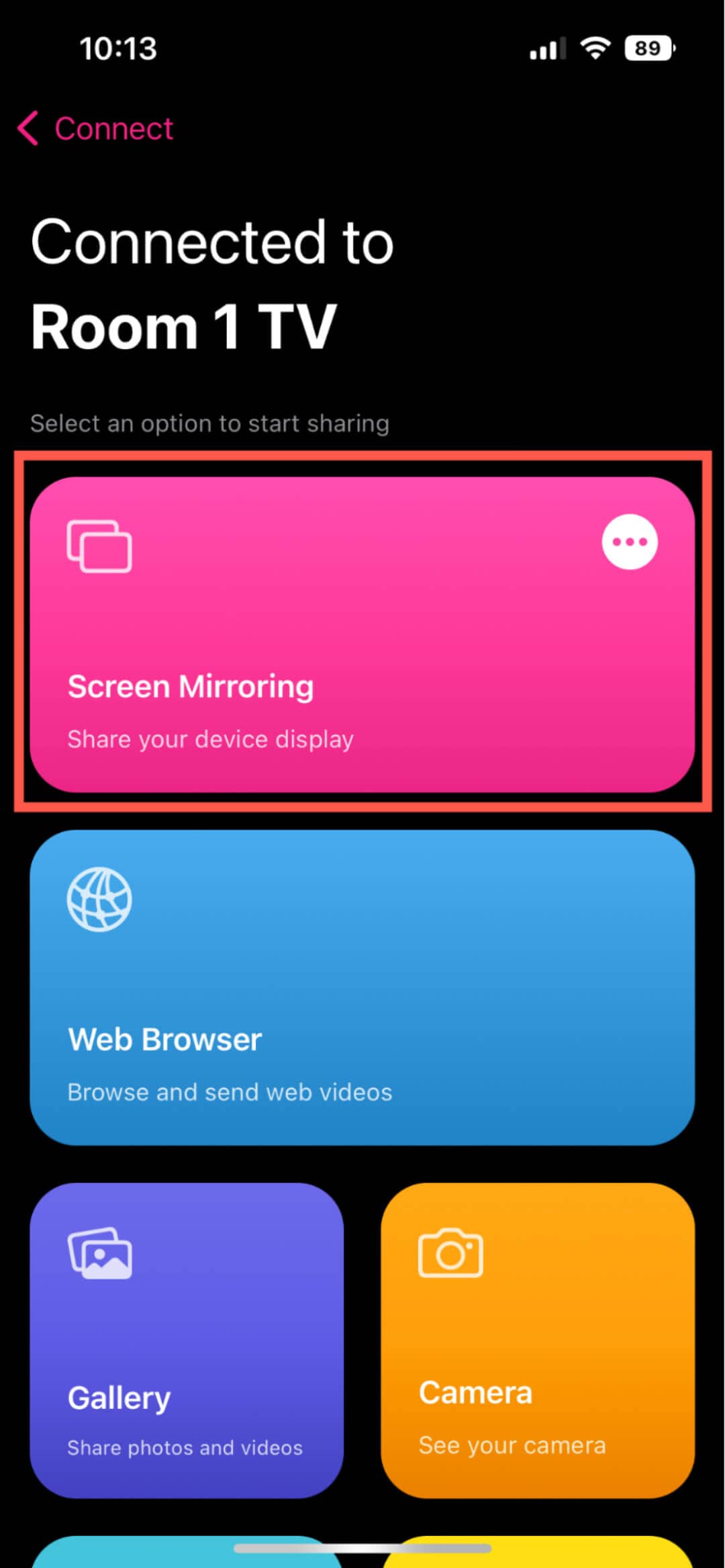 Select Screen Mirroring option