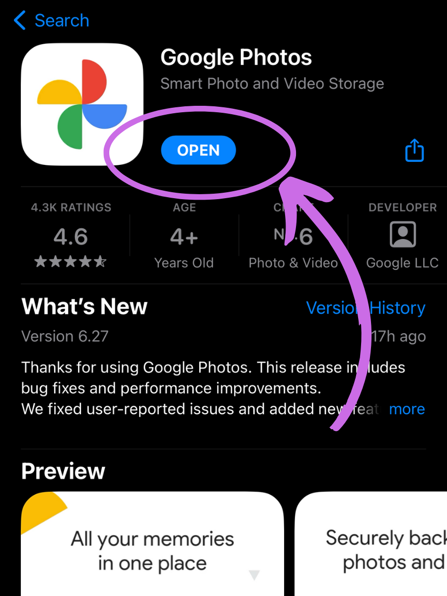 Download and open the Google Photos app
