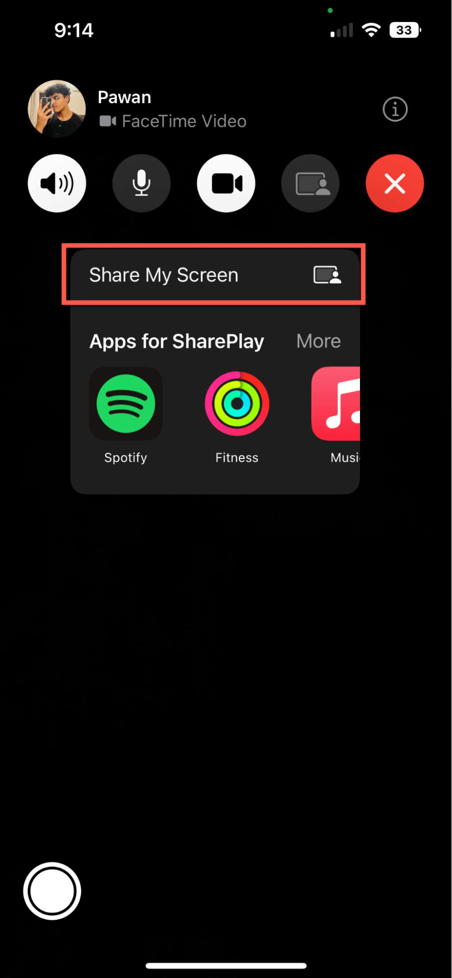 Select the Share My Screen option
