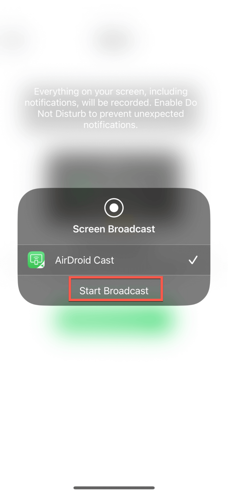 Tap on Start Broadcast button again