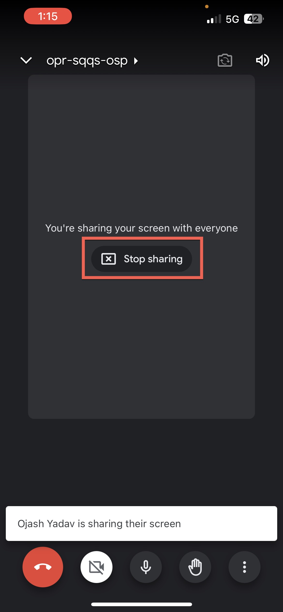 Tap on the Stop sharing button in Google Meet