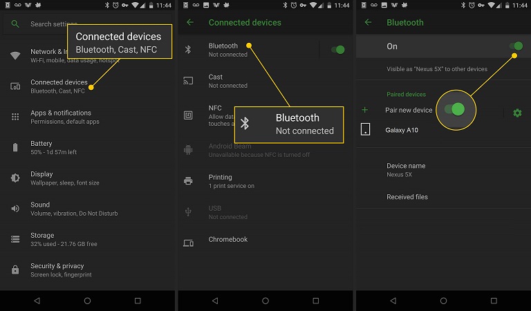 Follow the next 4 easy steps to establish Bluetooth connection between 2 phones.