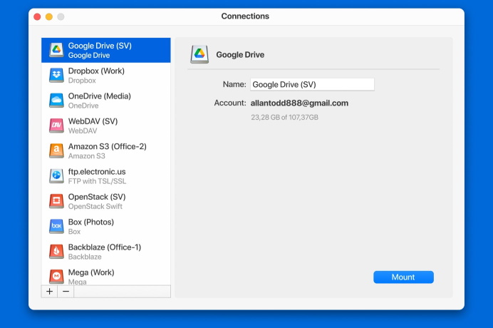 CloudMounter Google Drive connection screenshot