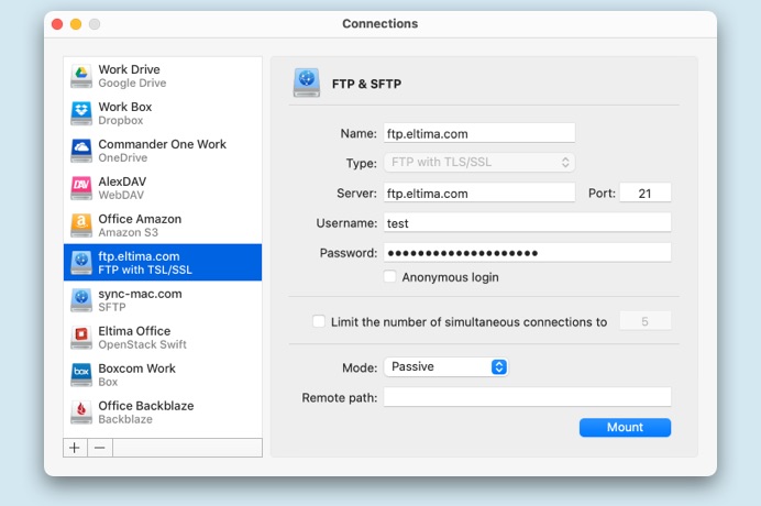 CloudMounter FTP/SFTP connection