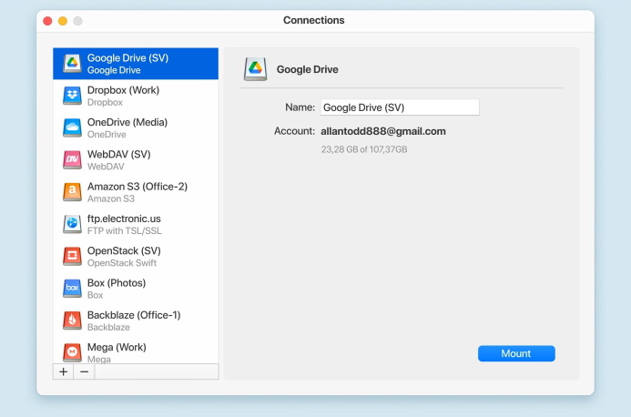 Google drive connection window