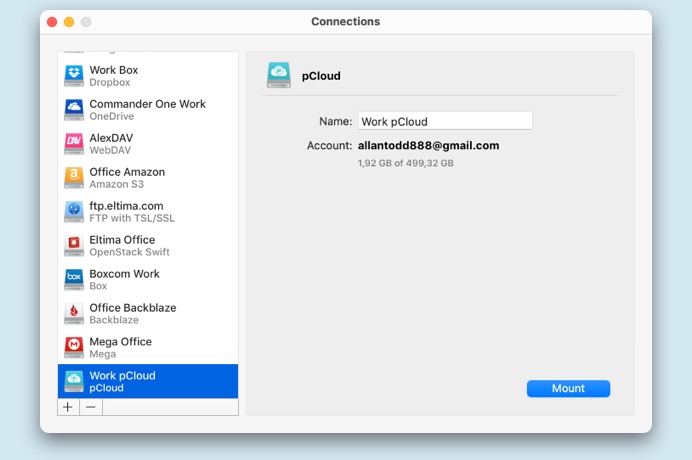 pCloud connection window