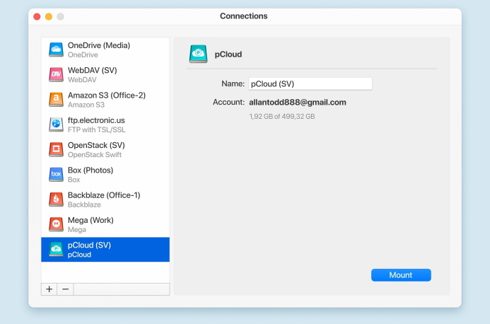 pCloud connection window