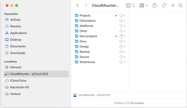 pCloud in Finder on macOS pCloud Drive in Finder on Mac