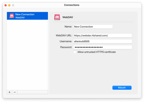 Credenciales de la cuenta WebDAV