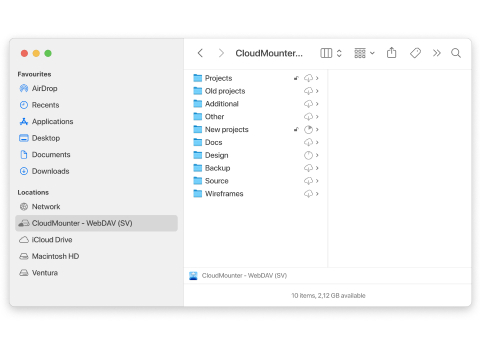 WebDAV mappé dans les emplacements du Finder sur Mac WebDAV monté dans le Finder sur macOS