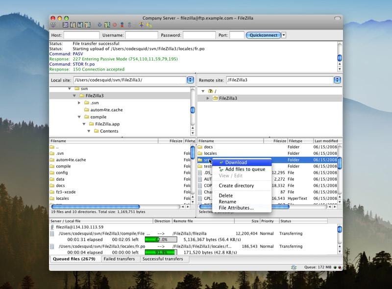 what is the form of filezilla for mac