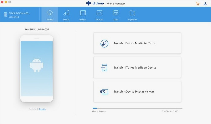 You can transfer videos from android to mac Dr.Fone
