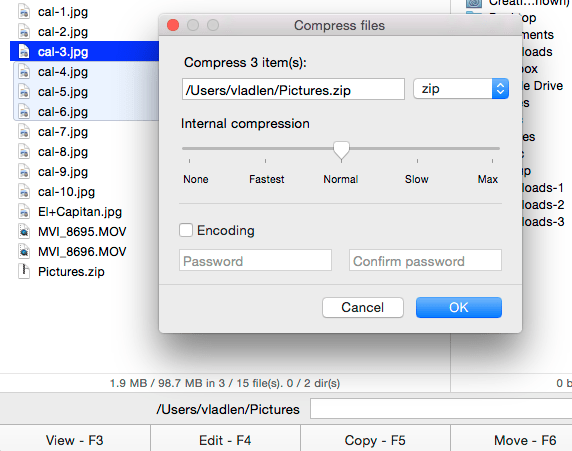 Compress files with options