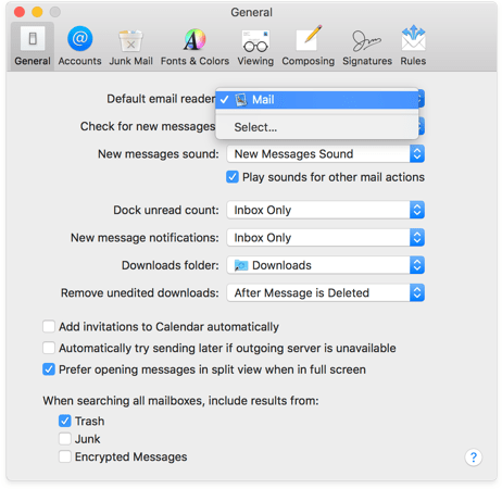 mac set default email client without opening mail