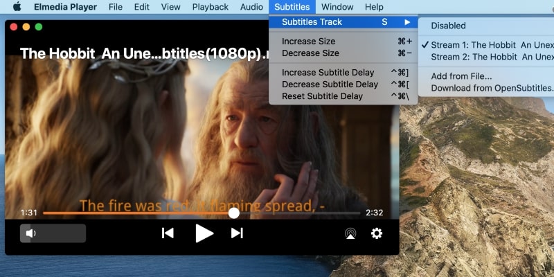 Reproductor de video con subtítulos en Mac.