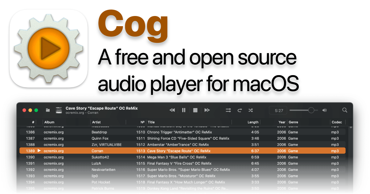Cog es un reproductor de audio de código abierto para macOS.