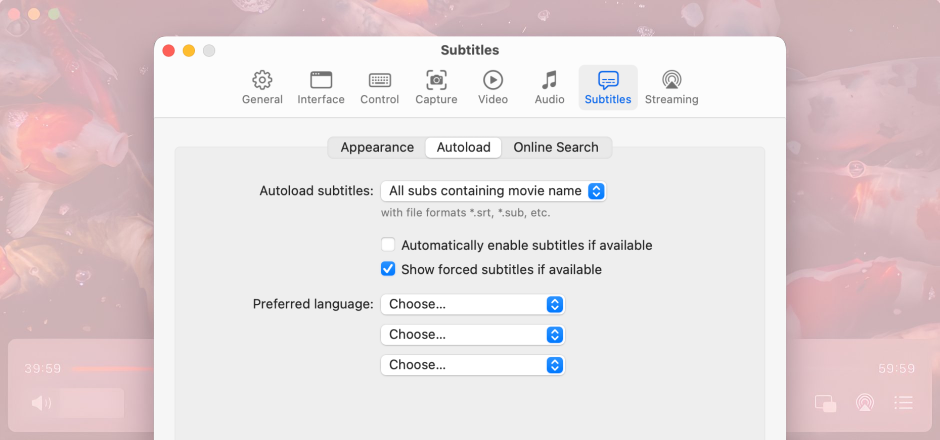 Subtitles autoload setting in the Elmedia Player