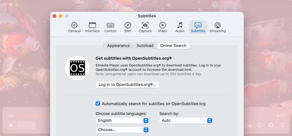 Reproduce archivos multimedia en Mac con subtítulos.