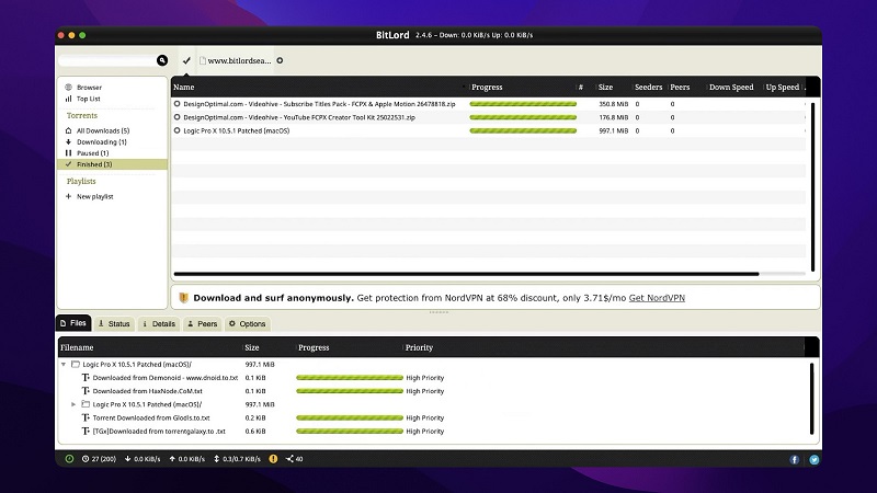 Torrent-Client für Mac mit integriertem Mediaplayer und integrierter Torrent-Suche - BitLord.