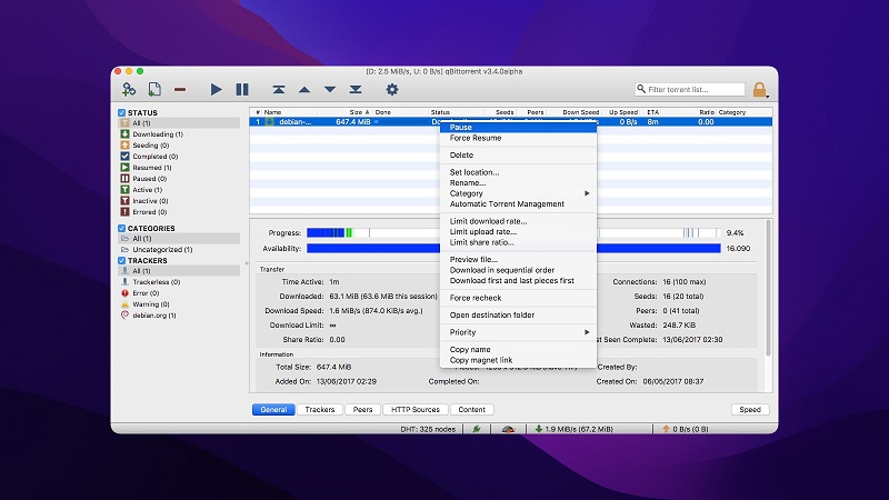 qBittorrent is free from ads and good alternative to Transmission Mac.