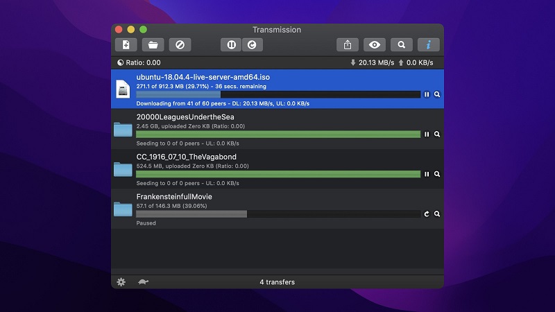 Transmission is a free and open-source uTorrent alternative.