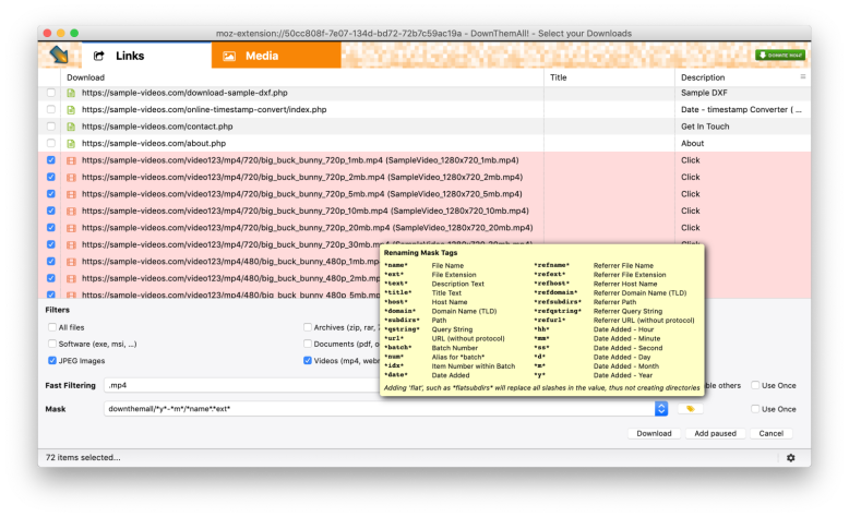 DownThemAll is a free software download manager browser extension.