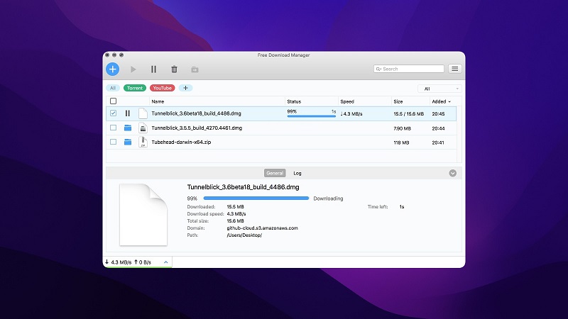 Free Download Manager是適用於大多數平台的 Mac 洪流客戶端。