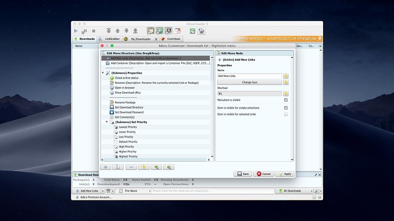JDownloader es un administrador de descargas de Internet gratuito y de código abierto para Mac.