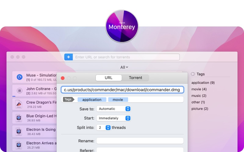 Folx est un client torrent gratuit pour macOS Monterey avec des fonctionnalités avancées.