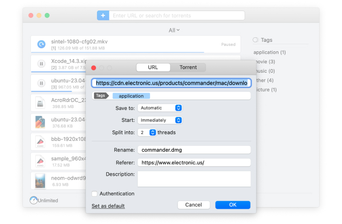 Download manager gratuito per Mac con opzioni avanzate