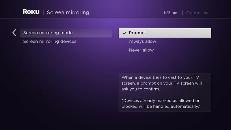 How to enable screen mirroring on Roku.