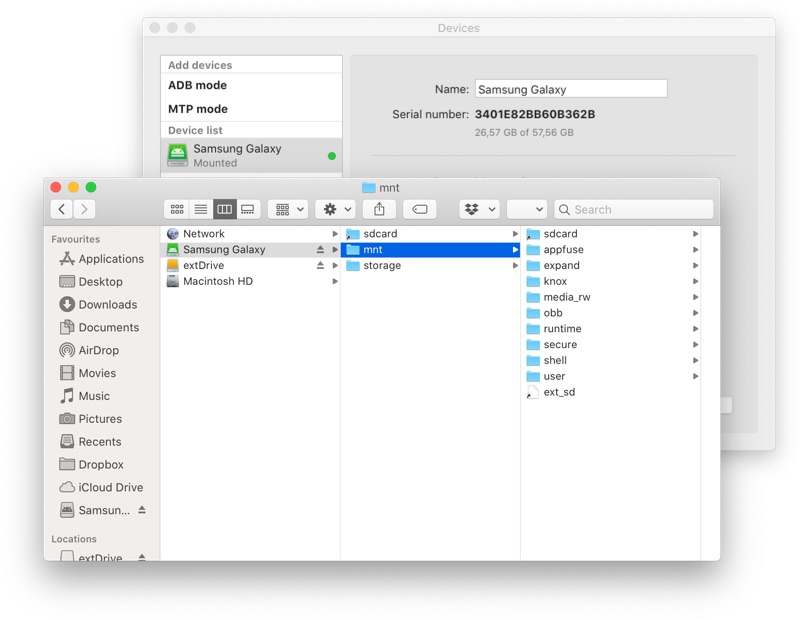 The app looks like a native Apple's utility for transferring files between Android and Mac.