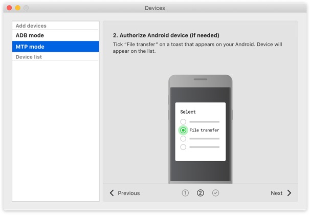  Vous pouvez également trouver les étapes pour connecter Android et Mac en mode MTP dans la fenêtre de l'application.