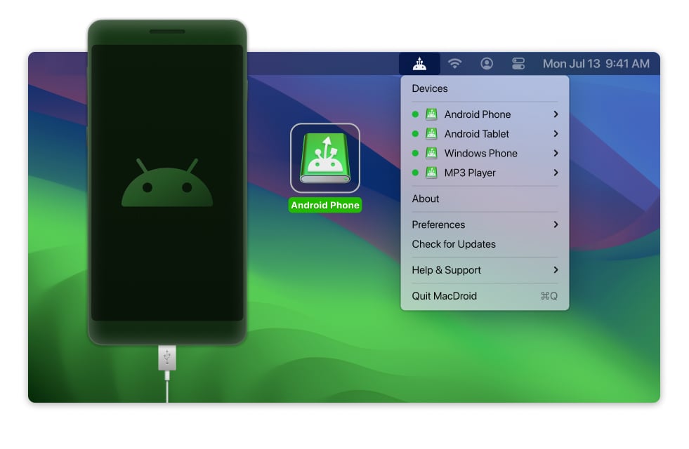 MacDroid allows transferring photos from Android to Mac is easy both in MTP and ADB modes.