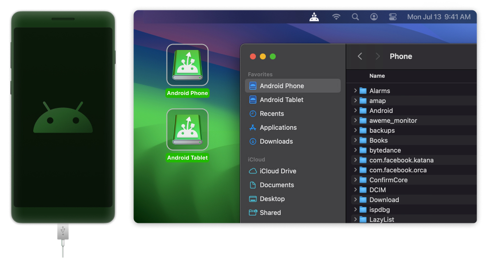 Android file transfer Mac features at a glance