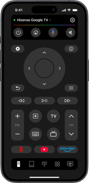 TVRem interface with a connected Hisense TV
