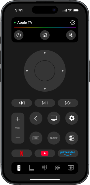 TVRem interface with a connected Apple TV