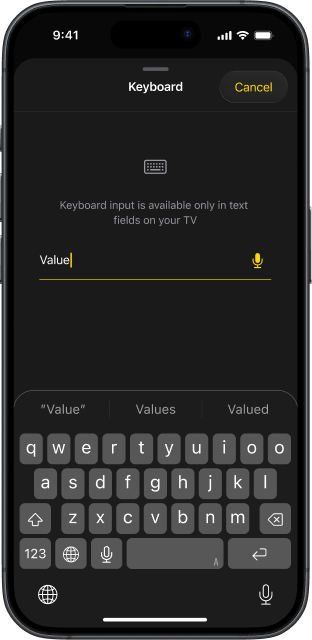TVRem interface with keyboard option
