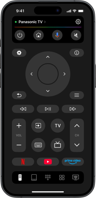 TVRem interface with a connected Panasonic TV