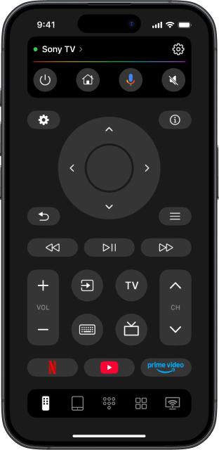 TVRem interface with a connected Sony TV