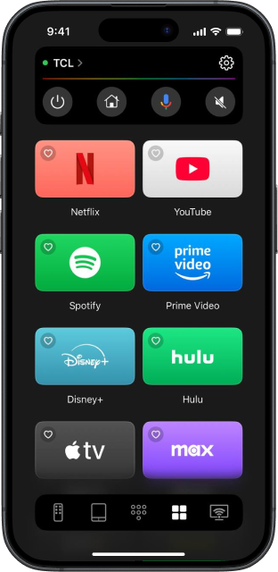 TVRem interface with a connected TV and displayed TV apps