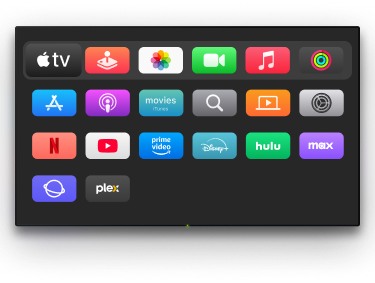 Apple TV apps displayed on the TV screen